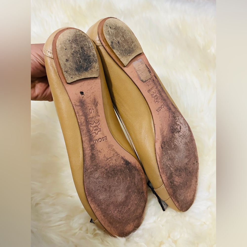 Refashioned Escada Tan Genuine Leather Flat Ballerina Shoes Size 40 - Picture 9 of 10